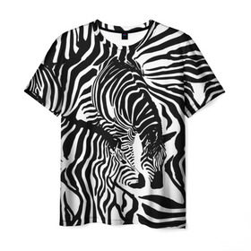 Мужская футболка 3D с принтом Зебра в Кировске, 100% полиэфир | прямой крой, круглый вырез горловины, длина до линии бедер | дикое | животное | зебра | камуфляж | лошадь | маскировка | полосы | текстура | фон | черно белые