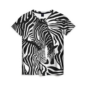 Женская футболка 3D с принтом Зебра в Кировске, 100% полиэфир ( синтетическое хлопкоподобное полотно) | прямой крой, круглый вырез горловины, длина до линии бедер | дикое | животное | зебра | камуфляж | лошадь | маскировка | полосы | текстура | фон | черно белые