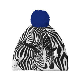 Шапка 3D c помпоном с принтом Зебра в Кировске, 100% полиэстер | универсальный размер, печать по всей поверхности изделия | дикое | животное | зебра | камуфляж | лошадь | маскировка | полосы | текстура | фон | черно белые