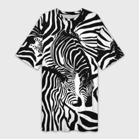 Платье-футболка 3D с принтом Зебра в Кировске,  |  | Тематика изображения на принте: дикое | животное | зебра | камуфляж | лошадь | маскировка | полосы | текстура | фон | черно белые