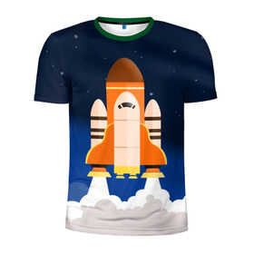 Мужская футболка 3D спортивная с принтом Космический корабль в Кировске, 100% полиэстер с улучшенными характеристиками | приталенный силуэт, круглая горловина, широкие плечи, сужается к линии бедра | вселенная | галактика | звёзды | космический полёт | космос | созвездие