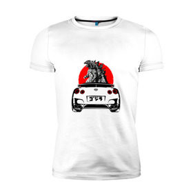 Мужская футболка премиум с принтом GT-R в Кировске, 92% хлопок, 8% лайкра | приталенный силуэт, круглый вырез ворота, длина до линии бедра, короткий рукав | camo | godzilla | gtr | nissan | power | race | tuning