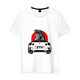 Мужская футболка хлопок с принтом GT-R в Кировске, 100% хлопок | прямой крой, круглый вырез горловины, длина до линии бедер, слегка спущенное плечо. | Тематика изображения на принте: camo | godzilla | gtr | nissan | power | race | tuning