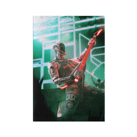 Обложка для паспорта матовая кожа с принтом Rocker Robot в Кировске, натуральная матовая кожа | размер 19,3 х 13,7 см; прозрачные пластиковые крепления | Тематика изображения на принте: rock | гитара | музыка | робот | рок
