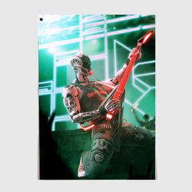 Постер с принтом Rocker Robot в Кировске, 100% бумага
 | бумага, плотность 150 мг. Матовая, но за счет высокого коэффициента гладкости имеет небольшой блеск и дает на свету блики, но в отличии от глянцевой бумаги не покрыта лаком | rock | гитара | музыка | робот | рок