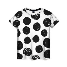 Женская футболка 3D с принтом Бусины! в Кировске, 100% полиэфир ( синтетическое хлопкоподобное полотно) | прямой крой, круглый вырез горловины, длина до линии бедер | арт | белый | бусина | круг | фигура | черный