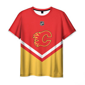 Мужская футболка 3D с принтом Calgary Flames в Кировске, 100% полиэфир | прямой крой, круглый вырез горловины, длина до линии бедер | 