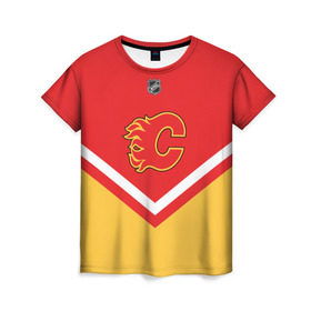 Женская футболка 3D с принтом Calgary Flames в Кировске, 100% полиэфир ( синтетическое хлопкоподобное полотно) | прямой крой, круглый вырез горловины, длина до линии бедер | 
