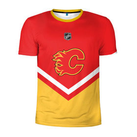 Мужская футболка 3D спортивная с принтом Calgary Flames в Кировске, 100% полиэстер с улучшенными характеристиками | приталенный силуэт, круглая горловина, широкие плечи, сужается к линии бедра | 