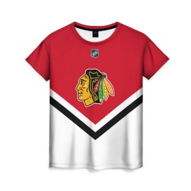 Женская футболка 3D с принтом Chicago Blackhawks в Кировске, 100% полиэфир ( синтетическое хлопкоподобное полотно) | прямой крой, круглый вырез горловины, длина до линии бедер | america | canada | hockey | nhl | usa | америка | блэкхокс | канада | лед | нхл | сша | хоккей | чикаго