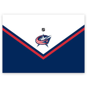 Поздравительная открытка с принтом Columbus Blue Jackets в Кировске, 100% бумага | плотность бумаги 280 г/м2, матовая, на обратной стороне линовка и место для марки
 | america | canada | hockey | nhl | usa | америка | блю | джекетс | канада | коламбус | лед | нхл | сша | хоккей