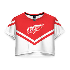Женская футболка 3D укороченная с принтом Detroit Red Wings в Кировске, 100% полиэстер | круглая горловина, длина футболки до линии талии, рукава с отворотами | america | canada | hockey | nhl | usa | америка | детройт | канада | лед | нхл | ред | сша | уингз | хоккей