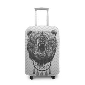 Чехол для чемодана 3D с принтом Bear Dreamcatcher в Кировске, 86% полиэфир, 14% спандекс | двустороннее нанесение принта, прорези для ручек и колес | bear | beast | forest | russia | siberian | зверь | лес | ловец | медведь | россия | сибирь | сон | ярость