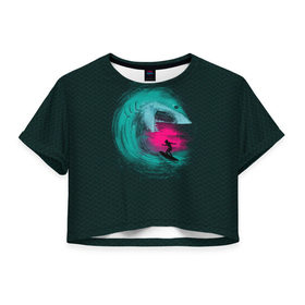 Женская футболка 3D укороченная с принтом Shark Vortex в Кировске, 100% полиэстер | круглая горловина, длина футболки до линии талии, рукава с отворотами | Тематика изображения на принте: акула | закат | море | океан | рыба | серф | солнце