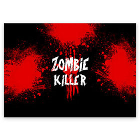 Поздравительная открытка с принтом Zombie Killer в Кировске, 100% бумага | плотность бумаги 280 г/м2, матовая, на обратной стороне линовка и место для марки
 | blood | dark | killer | monster | zombie | зомби | кровь | монстр | нечисть