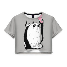 Женская футболка 3D укороченная с принтом panda в Кировске, 100% полиэстер | круглая горловина, длина футболки до линии талии, рукава с отворотами | Тематика изображения на принте: dd | drop dead | dropdead | panda