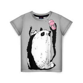 Детская футболка 3D с принтом panda в Кировске, 100% гипоаллергенный полиэфир | прямой крой, круглый вырез горловины, длина до линии бедер, чуть спущенное плечо, ткань немного тянется | dd | drop dead | dropdead | panda