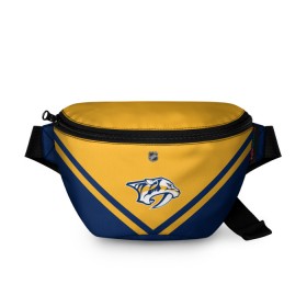 Поясная сумка 3D с принтом Nashville Predators в Кировске, 100% полиэстер | плотная ткань, ремень с регулируемой длиной, внутри несколько карманов для мелочей, основное отделение и карман с обратной стороны сумки застегиваются на молнию | america | canada | hockey | nhl | usa | америка | канада | лед | нхл | нэшвилл | предаторз | сша | хоккей