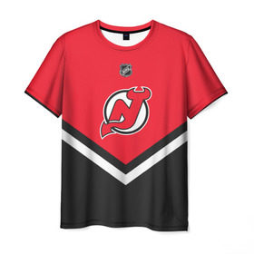 Мужская футболка 3D с принтом New Jersey Devils в Кировске, 100% полиэфир | прямой крой, круглый вырез горловины, длина до линии бедер | Тематика изображения на принте: america | canada | hockey | nhl | usa | америка | девилз | джерси | канада | лед | нхл | нью | сша | хоккей