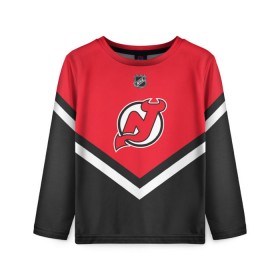 Детский лонгслив 3D с принтом New Jersey Devils в Кировске, 100% полиэстер | длинные рукава, круглый вырез горловины, полуприлегающий силуэт
 | america | canada | hockey | nhl | usa | америка | девилз | джерси | канада | лед | нхл | нью | сша | хоккей