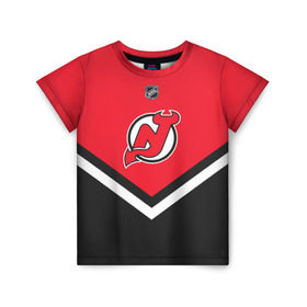 Детская футболка 3D с принтом New Jersey Devils в Кировске, 100% гипоаллергенный полиэфир | прямой крой, круглый вырез горловины, длина до линии бедер, чуть спущенное плечо, ткань немного тянется | america | canada | hockey | nhl | usa | америка | девилз | джерси | канада | лед | нхл | нью | сша | хоккей