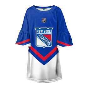 Детское платье 3D с принтом New York Rangers в Кировске, 100% полиэстер | прямой силуэт, чуть расширенный к низу. Круглая горловина, на рукавах — воланы | Тематика изображения на принте: america | canada | hockey | nhl | usa | америка | канада | лед | нхл | нью йорк | рейнджерс | сша | хоккей