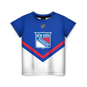 Детская футболка 3D с принтом New York Rangers в Кировске, 100% гипоаллергенный полиэфир | прямой крой, круглый вырез горловины, длина до линии бедер, чуть спущенное плечо, ткань немного тянется | america | canada | hockey | nhl | usa | америка | канада | лед | нхл | нью йорк | рейнджерс | сша | хоккей