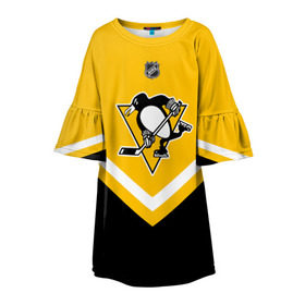 Детское платье 3D с принтом Pittsburgh Penguins в Кировске, 100% полиэстер | прямой силуэт, чуть расширенный к низу. Круглая горловина, на рукавах — воланы | america | canada | hockey | nhl | usa | америка | канада | лед | нхл | пингвинз | питтсбург | сша | хоккей