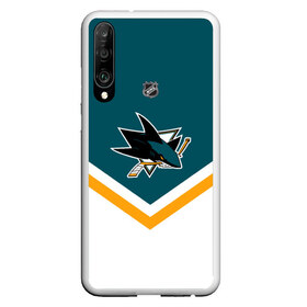 Чехол для Honor P30 с принтом San Jose Sharks в Кировске, Силикон | Область печати: задняя сторона чехла, без боковых панелей | Тематика изображения на принте: america | canada | hockey | nhl | usa | акула | америка | канада | лед | нхл | сан хосе | сша | хоккей | шаркс