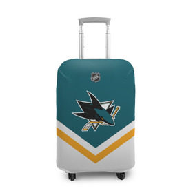 Чехол для чемодана 3D с принтом San Jose Sharks в Кировске, 86% полиэфир, 14% спандекс | двустороннее нанесение принта, прорези для ручек и колес | america | canada | hockey | nhl | usa | акула | америка | канада | лед | нхл | сан хосе | сша | хоккей | шаркс