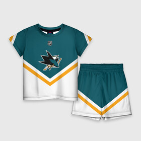 Детский костюм с шортами 3D с принтом San Jose Sharks в Кировске,  |  | america | canada | hockey | nhl | usa | акула | америка | канада | лед | нхл | сан хосе | сша | хоккей | шаркс