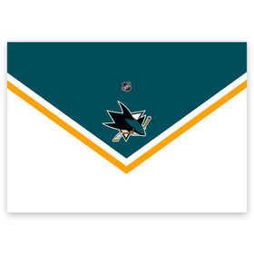 Поздравительная открытка с принтом San Jose Sharks в Кировске, 100% бумага | плотность бумаги 280 г/м2, матовая, на обратной стороне линовка и место для марки
 | Тематика изображения на принте: america | canada | hockey | nhl | usa | акула | америка | канада | лед | нхл | сан хосе | сша | хоккей | шаркс