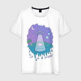 Мужская футболка хлопок с принтом alien в Кировске, 100% хлопок | прямой крой, круглый вырез горловины, длина до линии бедер, слегка спущенное плечо. | alien | cute | space | tmblr | tumbler | космос | нло