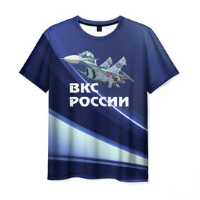 Мужская футболка 3D с принтом ВКС России в Кировске, 100% полиэфир | прямой крой, круглый вырез горловины, длина до линии бедер | su 30 | ввс | вкс | лётчик | окб сухого | пилот | россия | самолёт | су 30