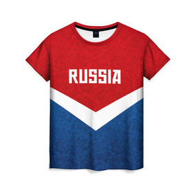 Женская футболка 3D с принтом Russia Team в Кировске, 100% полиэфир ( синтетическое хлопкоподобное полотно) | прямой крой, круглый вырез горловины, длина до линии бедер | cup | football | russia | олипм | россия | русская | русский | футбол | хохлома
