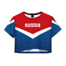 Женская футболка 3D укороченная с принтом Russia Team в Кировске, 100% полиэстер | круглая горловина, длина футболки до линии талии, рукава с отворотами | cup | football | russia | олипм | россия | русская | русский | футбол | хохлома
