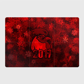 Магнитный плакат 3Х2 с принтом Огненный петух в Кировске, Полимерный материал с магнитным слоем | 6 деталей размером 9*9 см | животное | зима | красный | новый год | символ | снежинки