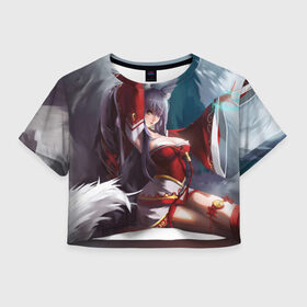Женская футболка 3D укороченная с принтом Ahri Fox в Кировске, 100% полиэстер | круглая горловина, длина футболки до линии талии, рукава с отворотами | ahri | battle fox ahri | league of legends | ари | лига легенд