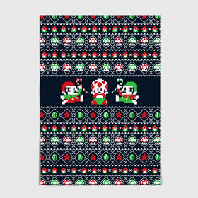 Постер с принтом Mario Bros Christmas в Кировске, 100% бумага
 | бумага, плотность 150 мг. Матовая, но за счет высокого коэффициента гладкости имеет небольшой блеск и дает на свету блики, но в отличии от глянцевой бумаги не покрыта лаком | 