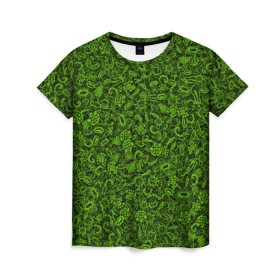 Женская футболка 3D с принтом Микробы в Кировске, 100% полиэфир ( синтетическое хлопкоподобное полотно) | прямой крой, круглый вырез горловины, длина до линии бедер | бактерия | бацилла | биология | вирус | врач | зеленый | инфекция | медицина | микро | текстура