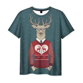 Мужская футболка 3D с принтом Олень хипстер в Кировске, 100% полиэфир | прямой крой, круглый вырез горловины, длина до линии бедер | hipster | голова животного | животные | олень | олень хипстер | подарок на новый год | хипстер