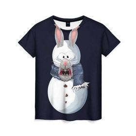 Женская футболка 3D с принтом Снэпчат кролик в Кировске, 100% полиэфир ( синтетическое хлопкоподобное полотно) | прямой крой, круглый вырез горловины, длина до линии бедер | snapchat | радуга | снеговик | снэпчат | уши | фильтр | язык