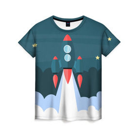 Женская футболка 3D с принтом Ракета в Кировске, 100% полиэфир ( синтетическое хлопкоподобное полотно) | прямой крой, круглый вырез горловины, длина до линии бедер | звёзды | космический корабль | космическое пространство | космос | созвездие