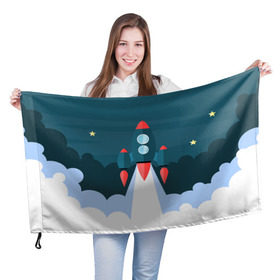 Флаг 3D с принтом Ракета в Кировске, 100% полиэстер | плотность ткани — 95 г/м2, размер — 67 х 109 см. Принт наносится с одной стороны | звёзды | космический корабль | космическое пространство | космос | созвездие