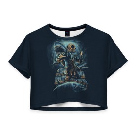 Женская футболка 3D укороченная с принтом Подводная охота в Кировске, 100% полиэстер | круглая горловина, длина футболки до линии талии, рукава с отворотами | shark | акула | водолаз | море | океан | охота