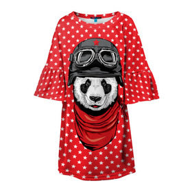 Детское платье 3D с принтом Панда пилот в Кировске, 100% полиэстер | прямой силуэт, чуть расширенный к низу. Круглая горловина, на рукавах — воланы | Тематика изображения на принте: bear | panda | pilot | медведь