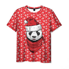 Мужская футболка 3D с принтом Панда Клаус в Кировске, 100% полиэфир | прямой крой, круглый вырез горловины, длина до линии бедер | animal | bear | beast | claus | panda | santa | дед мороз | елка | зверь | клаус | медведь | новый год | панда | рождество | санта | снег