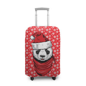 Чехол для чемодана 3D с принтом Панда Клаус в Кировске, 86% полиэфир, 14% спандекс | двустороннее нанесение принта, прорези для ручек и колес | animal | bear | beast | claus | panda | santa | дед мороз | елка | зверь | клаус | медведь | новый год | панда | рождество | санта | снег