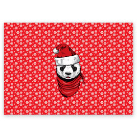 Поздравительная открытка с принтом Панда Клаус в Кировске, 100% бумага | плотность бумаги 280 г/м2, матовая, на обратной стороне линовка и место для марки
 | animal | bear | beast | claus | panda | santa | дед мороз | елка | зверь | клаус | медведь | новый год | панда | рождество | санта | снег