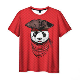 Мужская футболка 3D с принтом Панда пират в Кировске, 100% полиэфир | прямой крой, круглый вырез горловины, длина до линии бедер | animal | bay | bear | beast | captain | panda | pirate | бухта | зверь | капитан | корабль | медведь | панда | пират